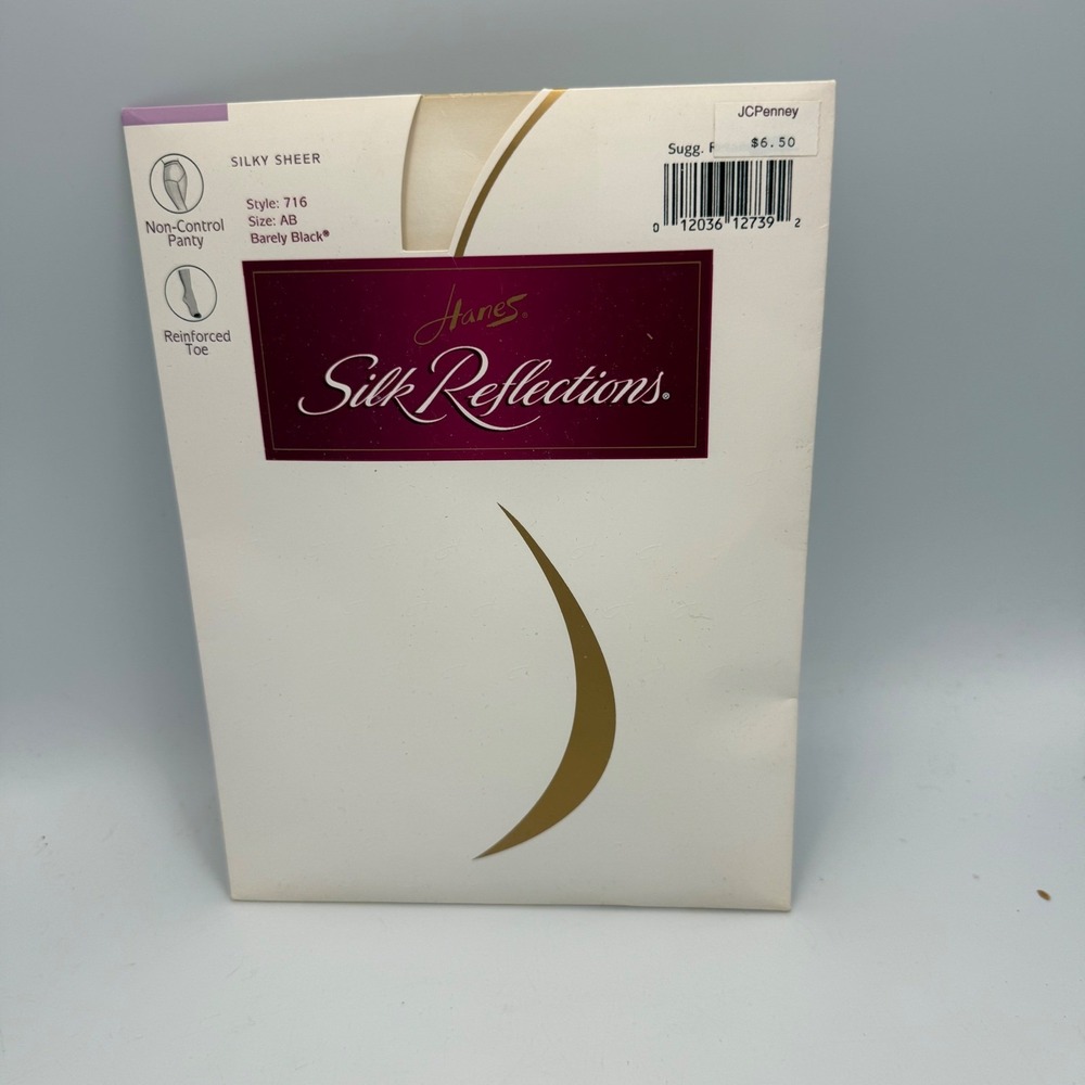 Hanes Silk Reflections Silky Sheer Pantyhose Barely Black 716 Size AB Vintage